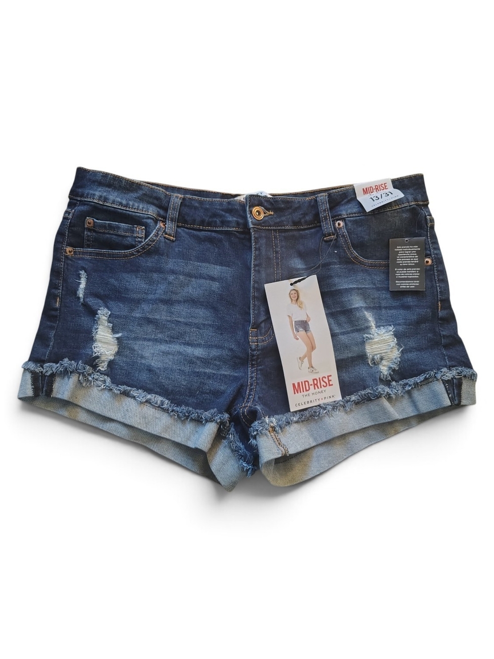 NWT Celebrity Pink The Honey Denim Shorts Womens Size 13/31 Mid Rise Distressed
